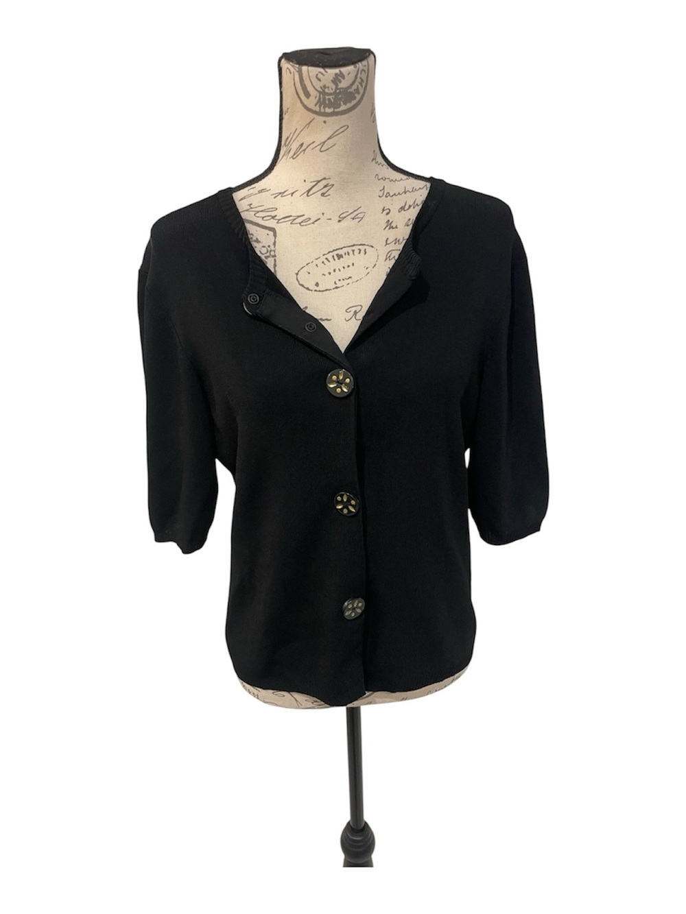 Josephine Chaus Black Knit Button Front Cardigan Top Size Small - Picture 5 of 9